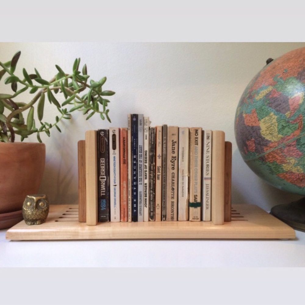 Handmade Maple Wood Sliding Bookends Bookstand